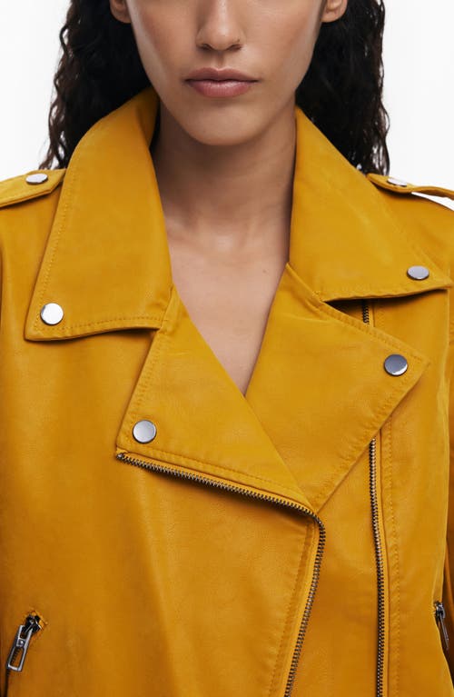 Desigual Faux Leather Moto Jacket In Yellow