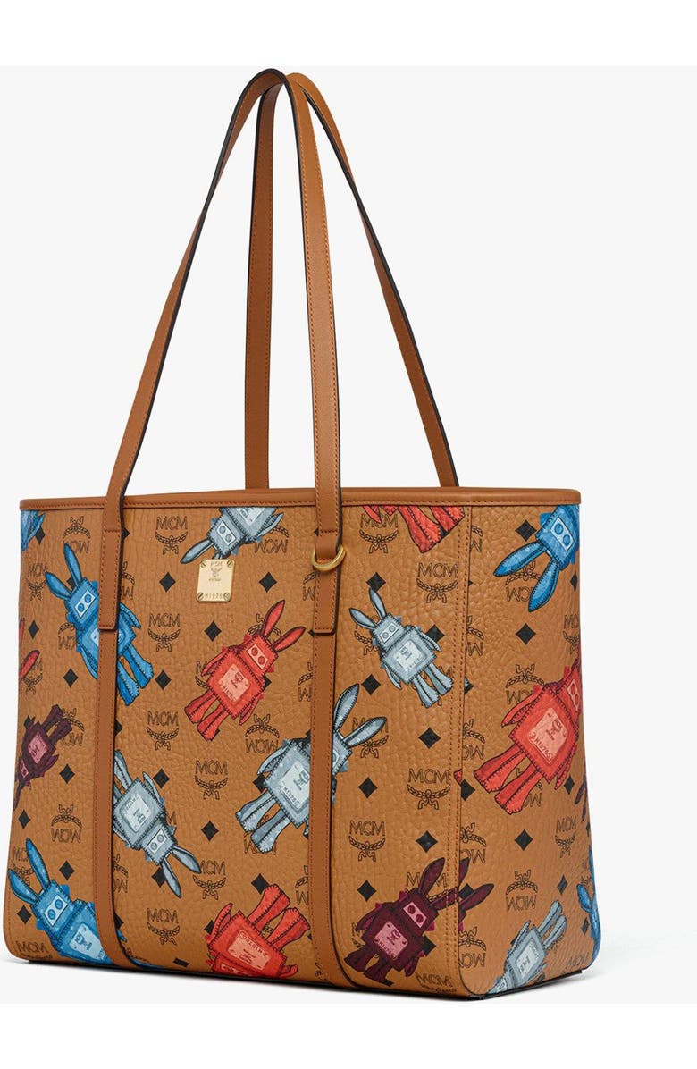 MCM Medium Toni Top-Zip Shopper in Rabot Visetos, Alternate, color, Cognac