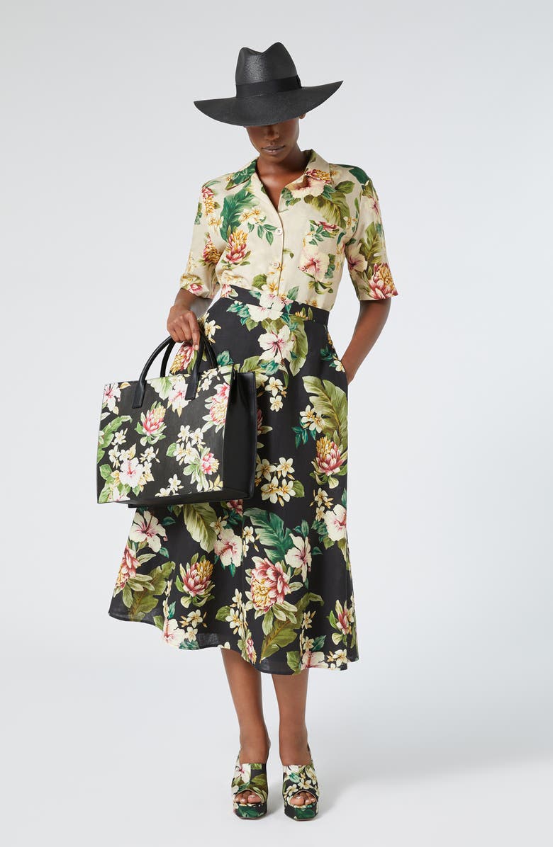 Marina Rinaldi Brais Floral Linen & Cotton Button-Up Shirt, Alternate, color, Sand