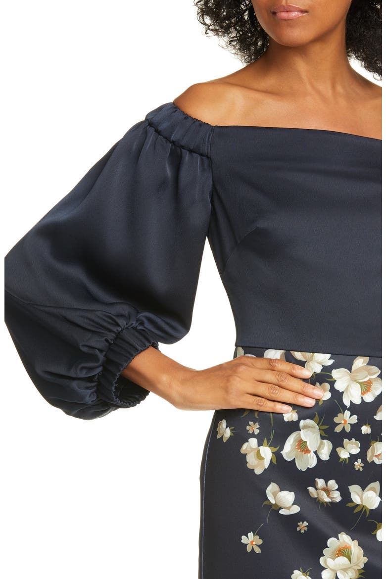 Pearl Floral Off the Shoulder Midi Dress, Alternate, color, NAVY