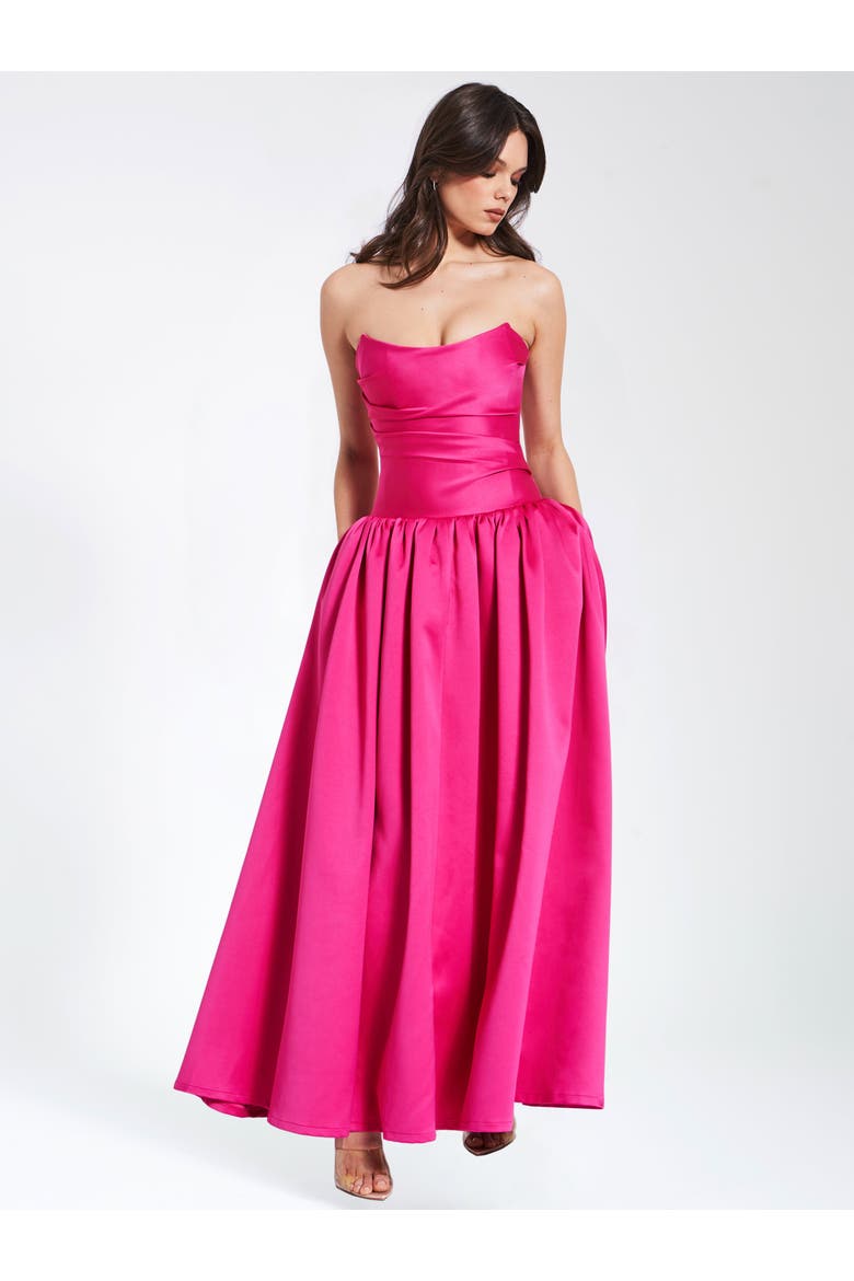 Walterina Satin Strapless Drop Waist Corset Gown, Alternate, color, Fuchsia