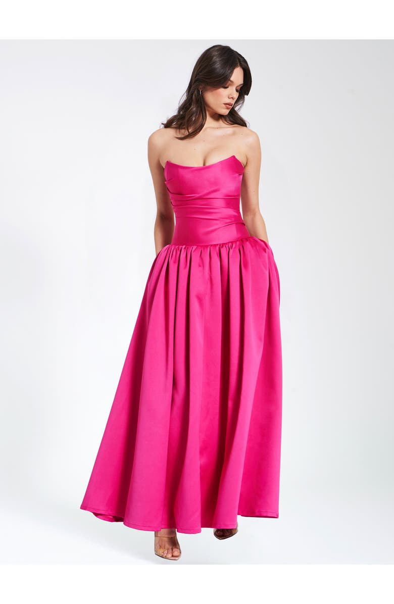 Miss Circle Walterina Satin Strapless Drop Waist Corset Gown, Alternate, color, Fuchsia