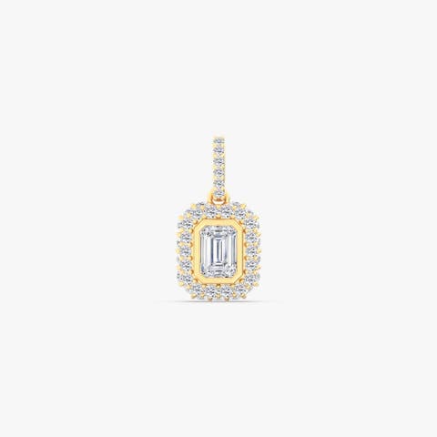 Emerald Pavé Domed Lab Diamond Pendant in 14K