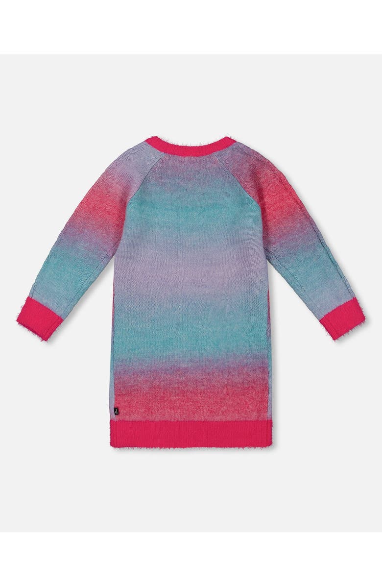 Deux par Deux Girl's Knit Dress With Heart Gradient Candy Pink And Blue, Alternate, color, 
