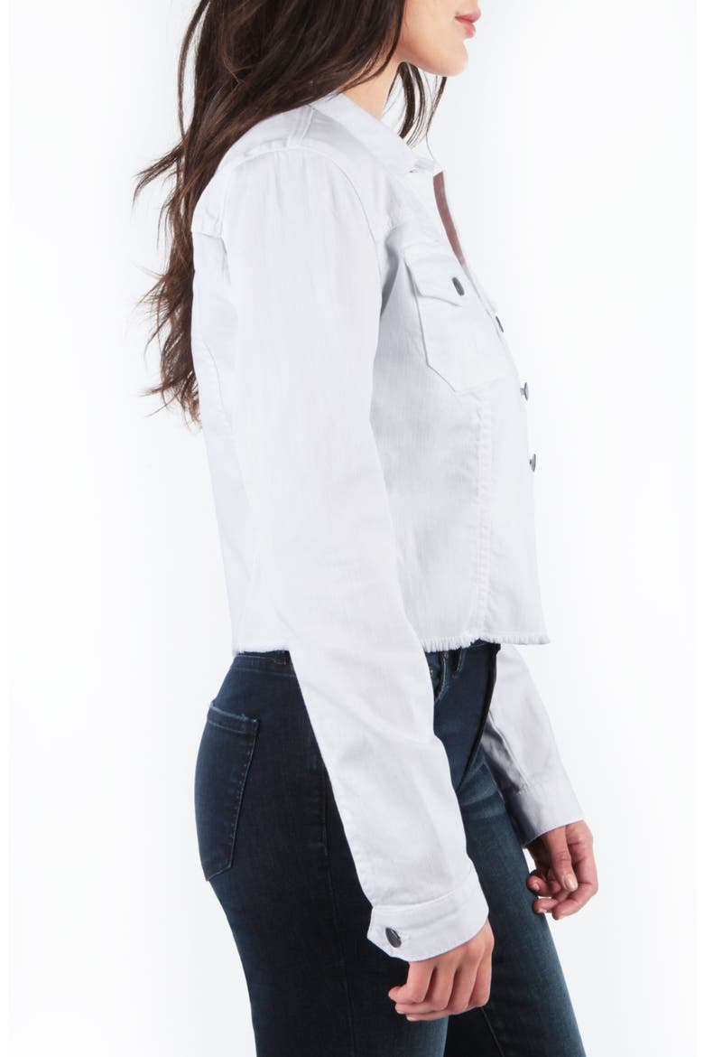 Kara Frayed Denim Trucker Jacket, Alternate, color, OPTIC WHITE