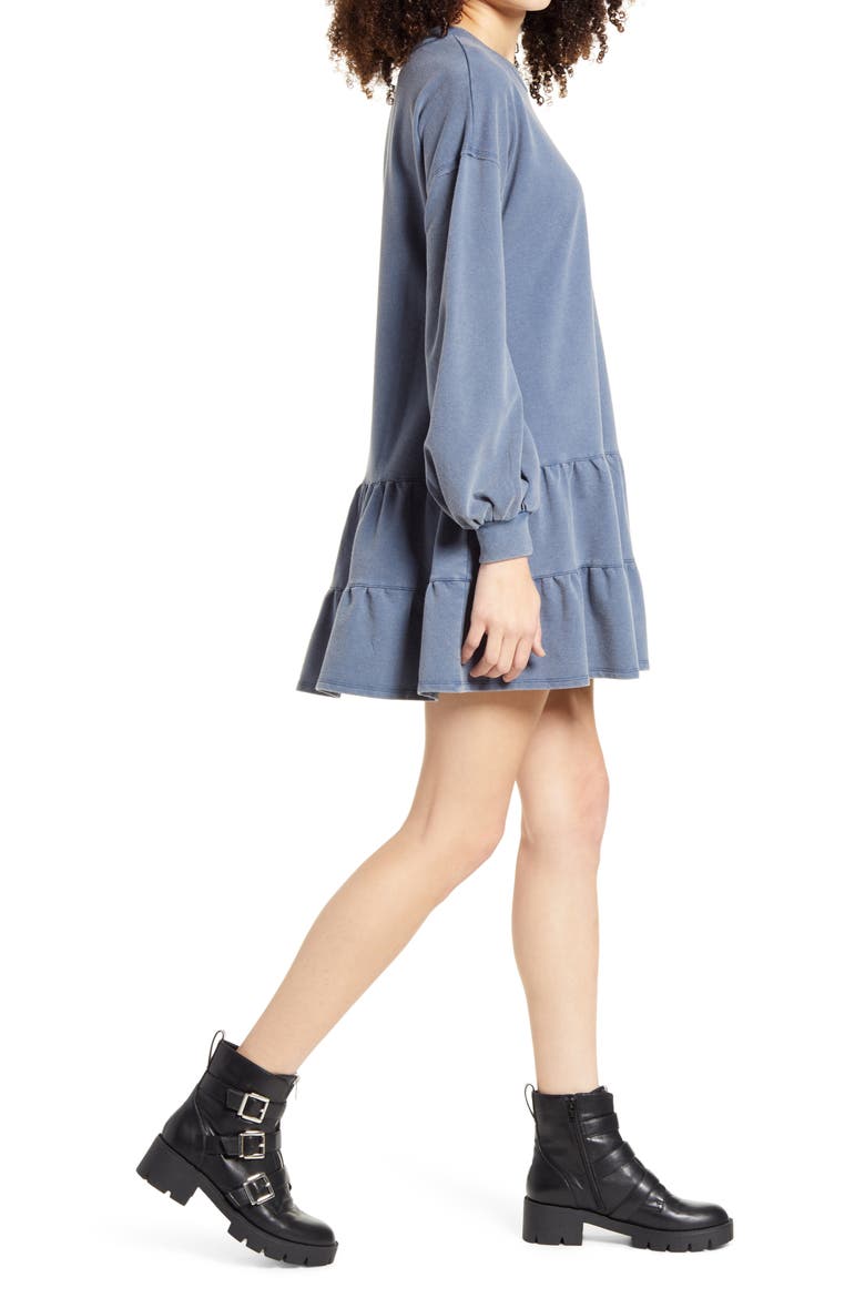 Drop Waist Long Sleeve Babydoll Dress, Alternate, color, NAVY DENIM