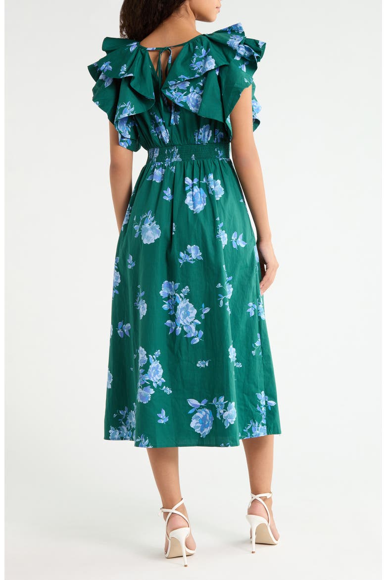 Santana Floral Tie Back Cotton Dress, Alternate, color, TEAL-BLUE