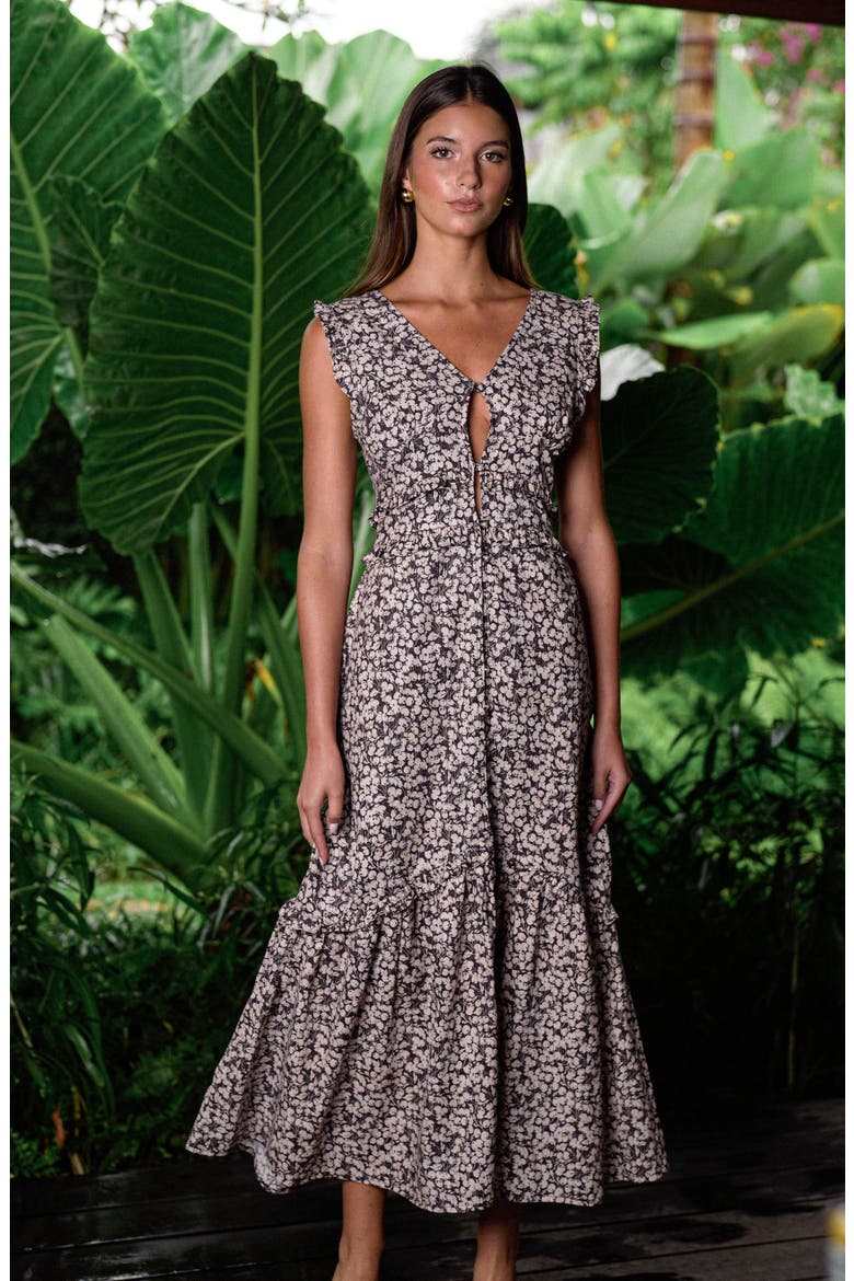 The Black Cherry Cotton Midi Vacation Dress, Alternate, color, Black