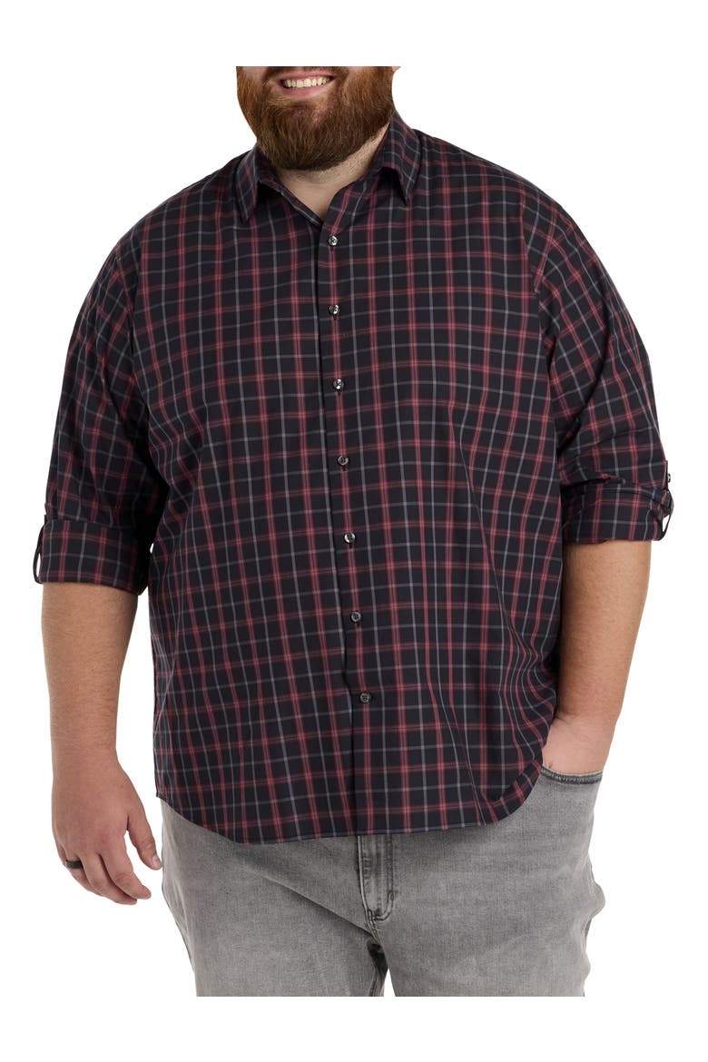 Big & Tall Plaid Sport Shirt, Main, color, BLACK RED