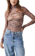 Free People Under It All Ruched Mesh Turtleneck Bodysuit