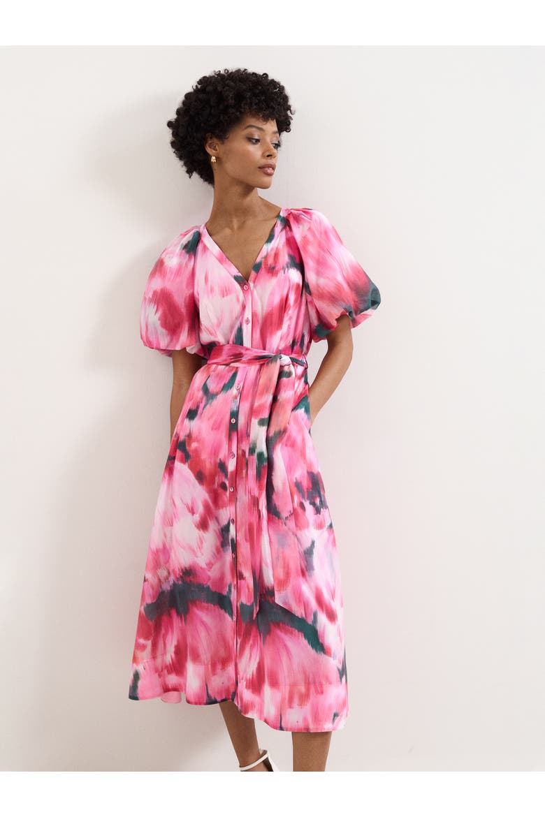 Caterina Puff Sleeve V-Neck Shirt Dress, Alternate, color, Pink