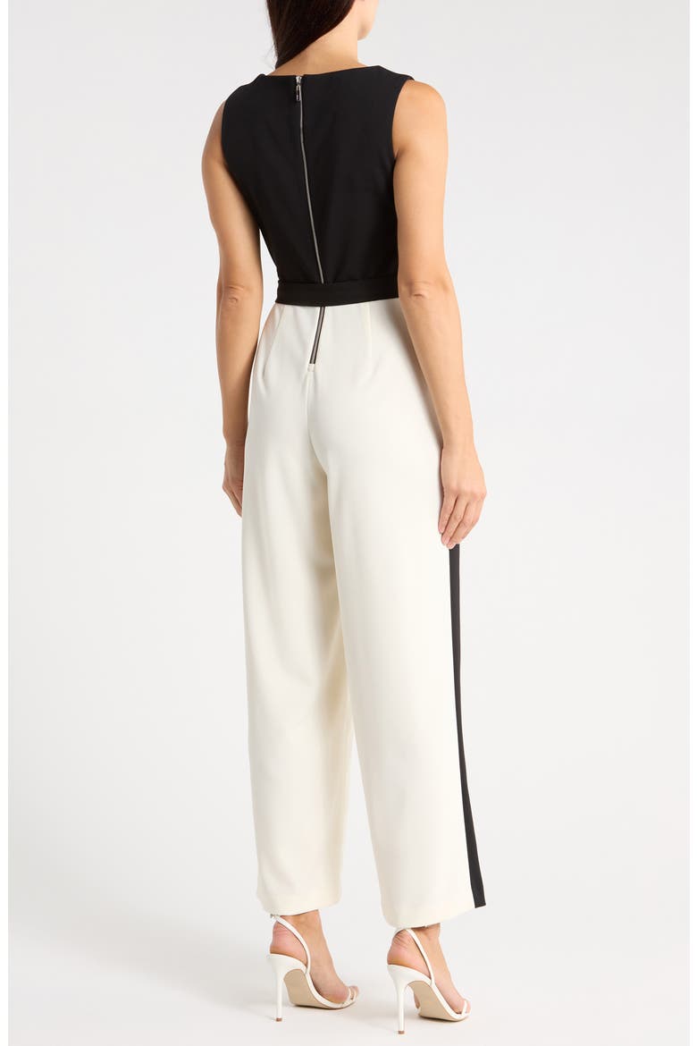Tie Waist Wide Leg Jumpsuit, Alternate, color, BLACK/ EGGSHELL