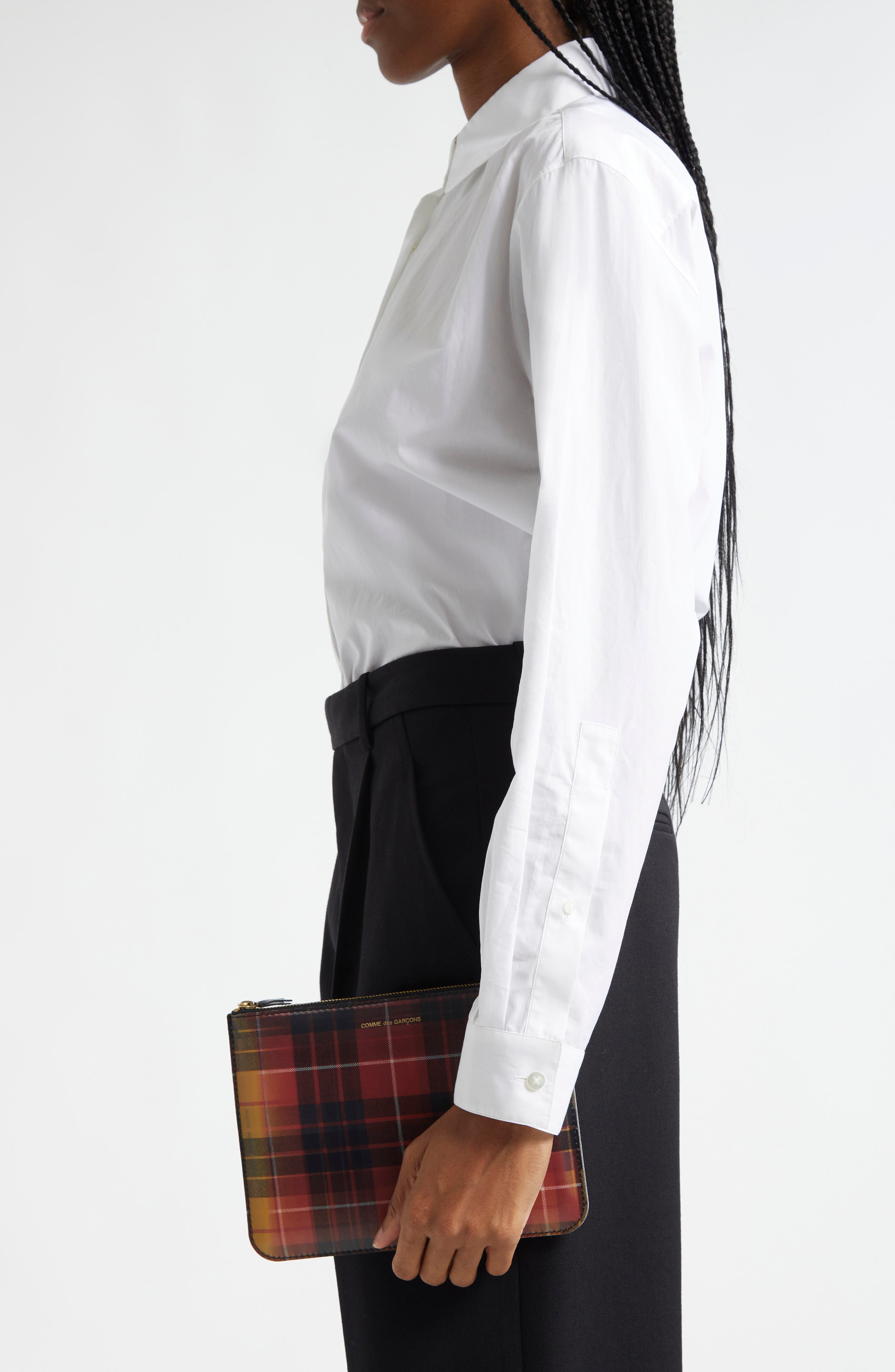 Comme des Garçons Wallets Large Lenticular Tartan Coated Leather Zip Pouch, Alternate, color, Red/ Yellow