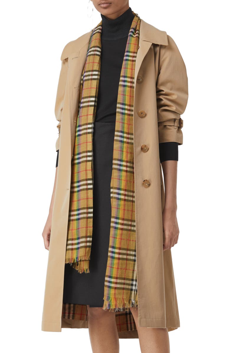 Burberry Rainbow Stripe Vintage Check Scarf, Alternate, color, 