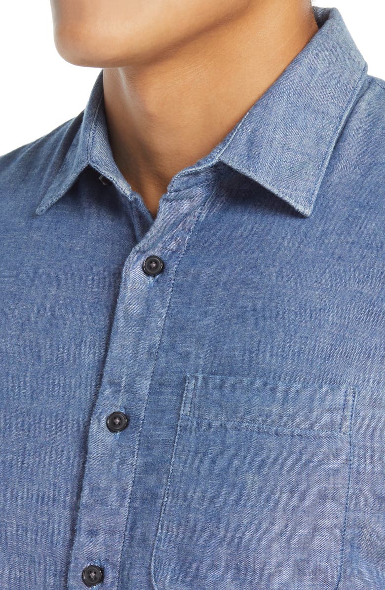 HIROSHI KATO Slim Fit Double Gauze Button-Up Shirt, Alternate, color, Light Indigo