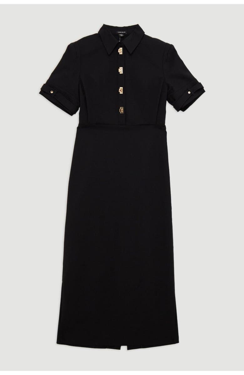 Karen Millen Techno Shirt Dress With Gold Hardware, Alternate, color, Black