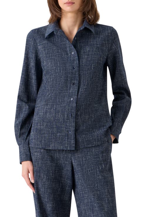 Wool Blend Tweed Button-Up Shirt