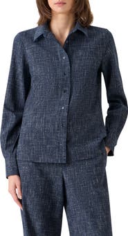 Akris Wool Blend Tweed Button-Up Shirt