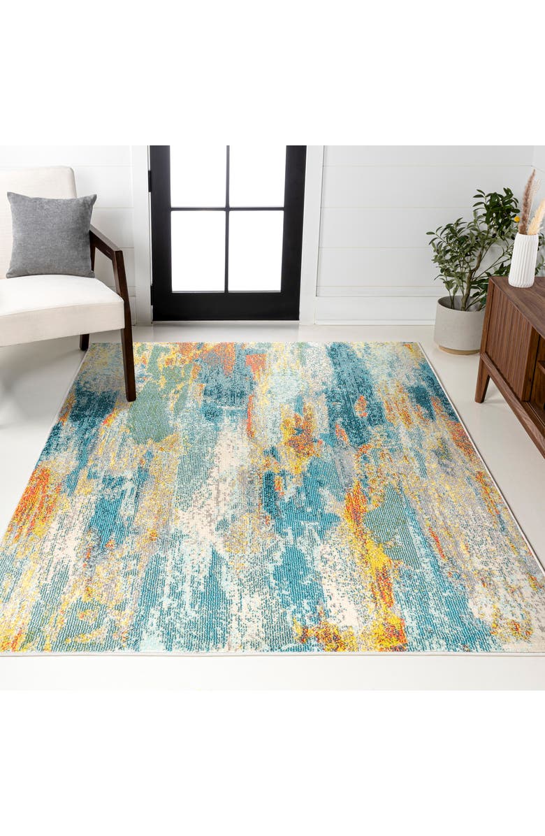 JONATHAN Y Contemporary POP Modern Abstract Vintage Waterfall Area Rug, Alternate, color, Blue/Cream/Yellow