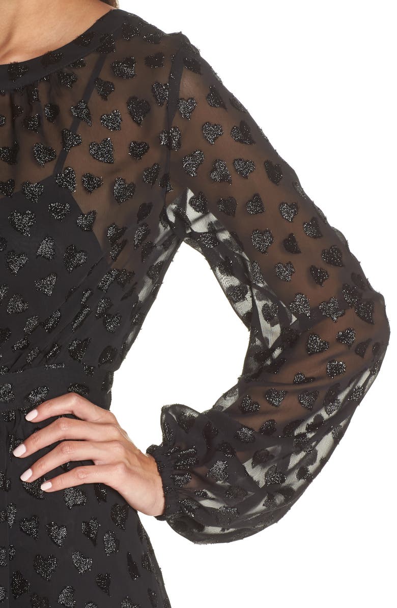 Avec Les Filles Tea Length Metallic Mesh Dress, Alternate, color, Black