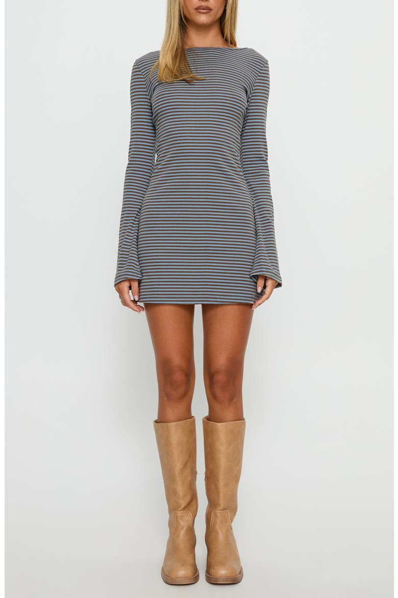 Bryanna Stripe Stretch Cotton Knit Minidress, Main, color, BLUE / BROWN
