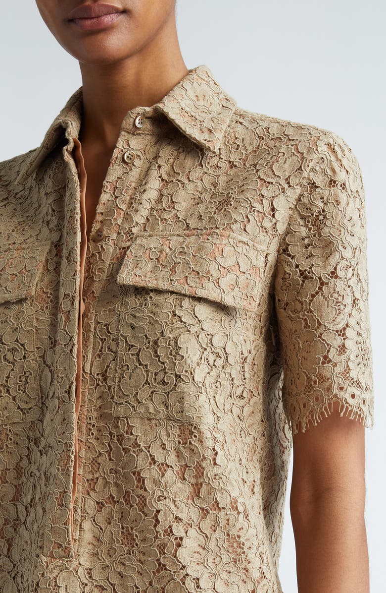 Michael Kors Collection Short Sleeve Lace Shirtdress, Alternate, color, Sand