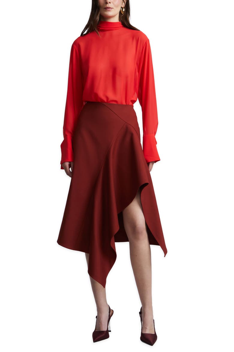 Emma Asymmetrical Cotton Blend Midi Skirt, Alternate, color, RUST