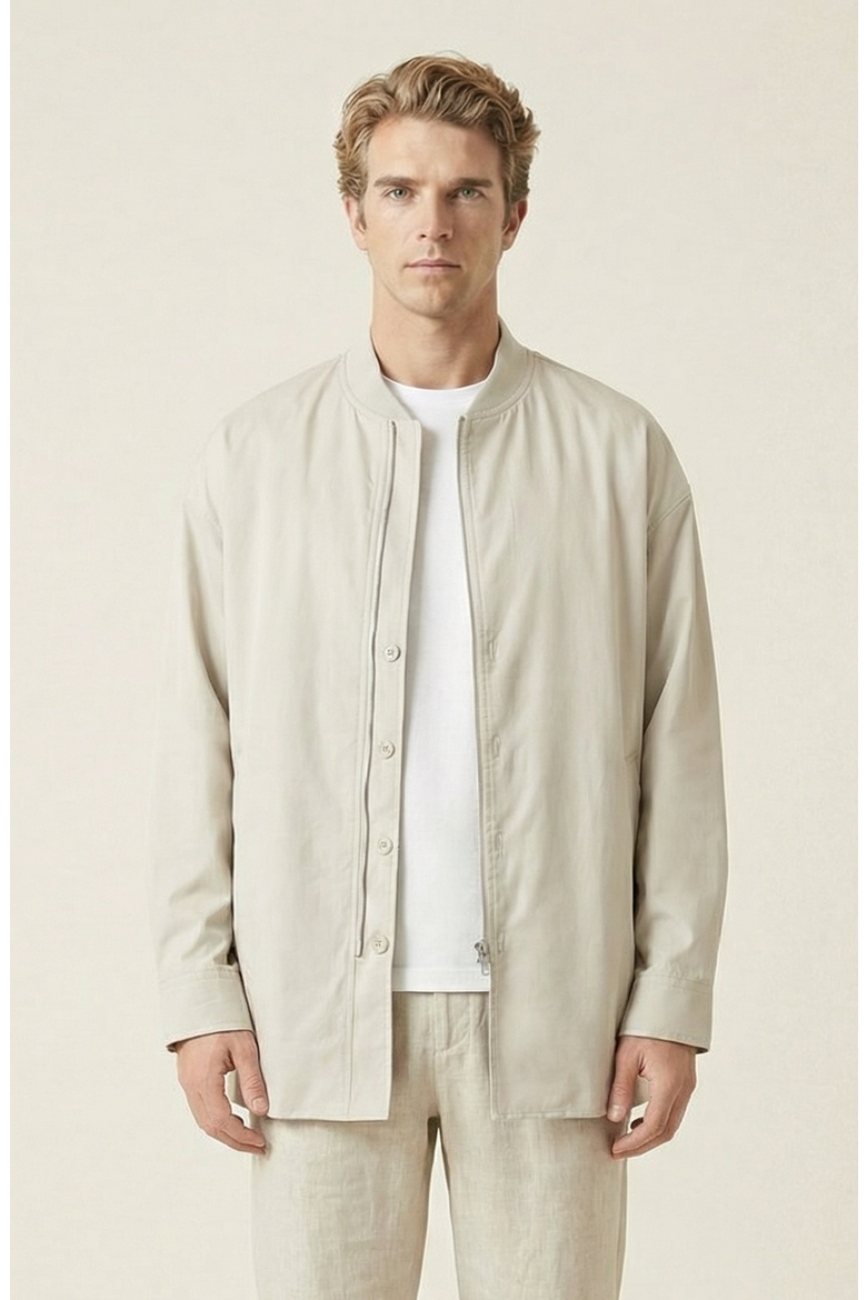 Stand Collar Long Sleeve Jacket, Main, color, Light Beige