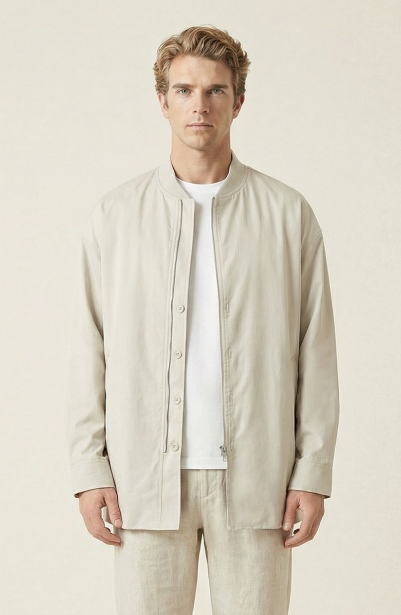 Modenaire Stand Collar Long Sleeve Jacket, Main, color, Light Beige