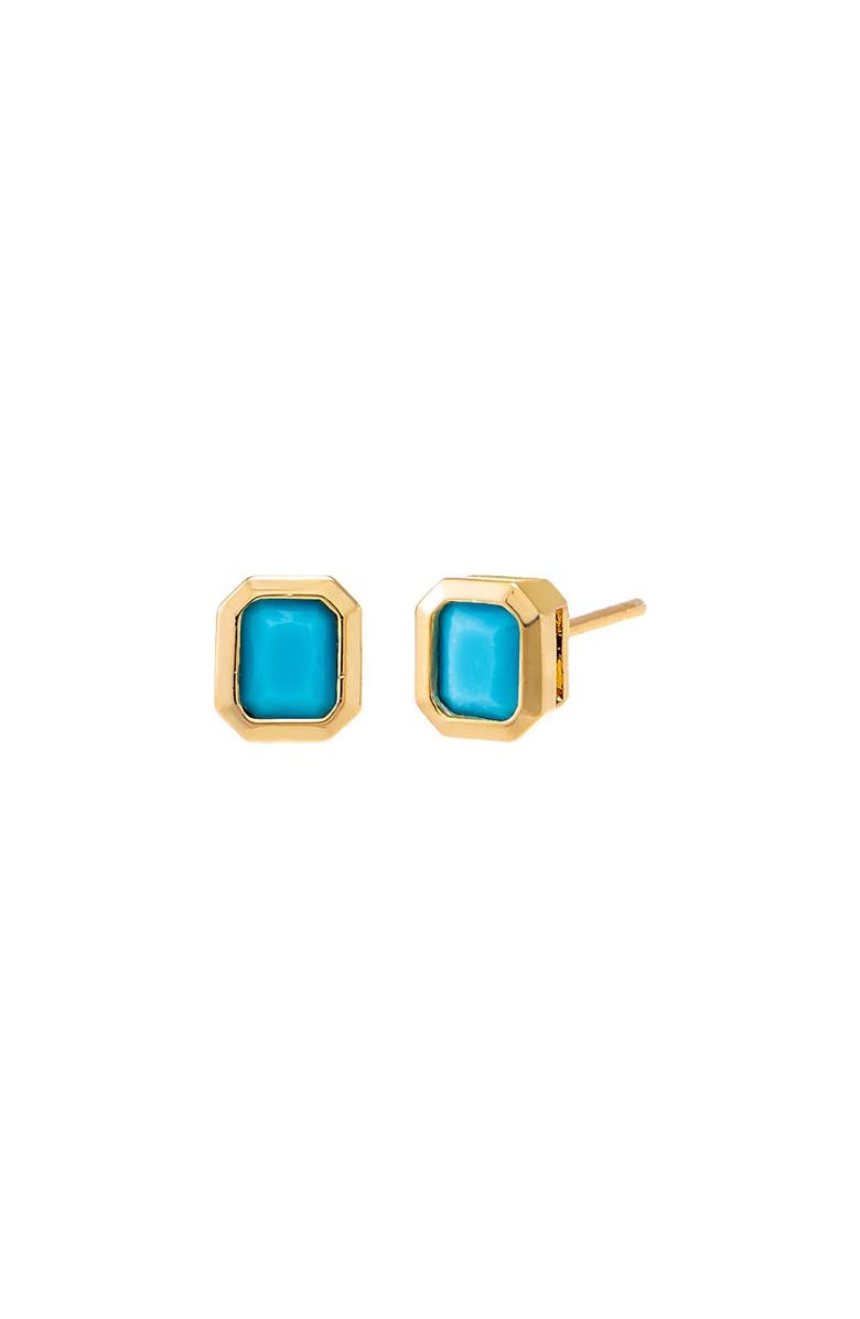 BY ADINA EDEN Colored Bezel Baguette Stud Earring, Main, color, Turquoise