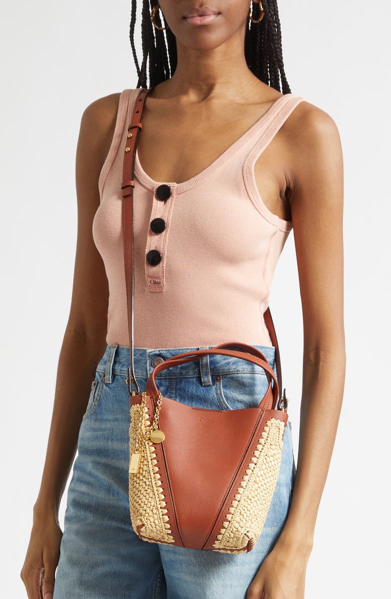 Chloé Crochet & Leather Spin Tote, Alternate, color, Clay Brown