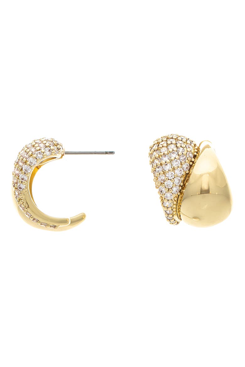 18K Gold Clad Pavé CZ Half Hoop Earrings, Main, color, CUBIC ZIRCONIA