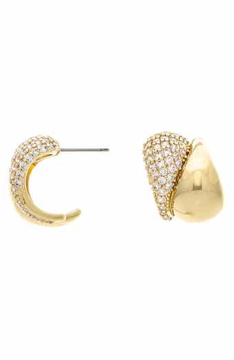 RIVKA FRIEDMAN 18K Gold Clad Pavé CZ Half Hoop Earrings