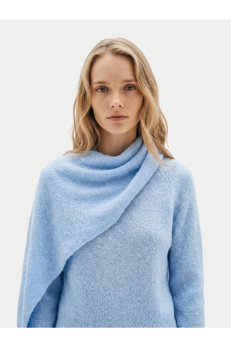 Cashmere Sweater with Draped Scarf, Alternate, color, light-blue