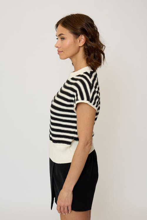 Central Park West Olive Striped Stitch Dolman Top In White