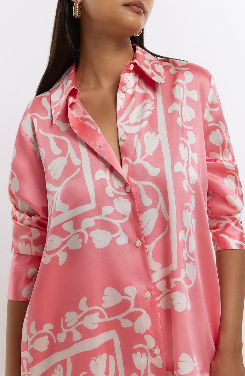 River Island Oversize Vine Print Satin Shirt, Alternate, color,