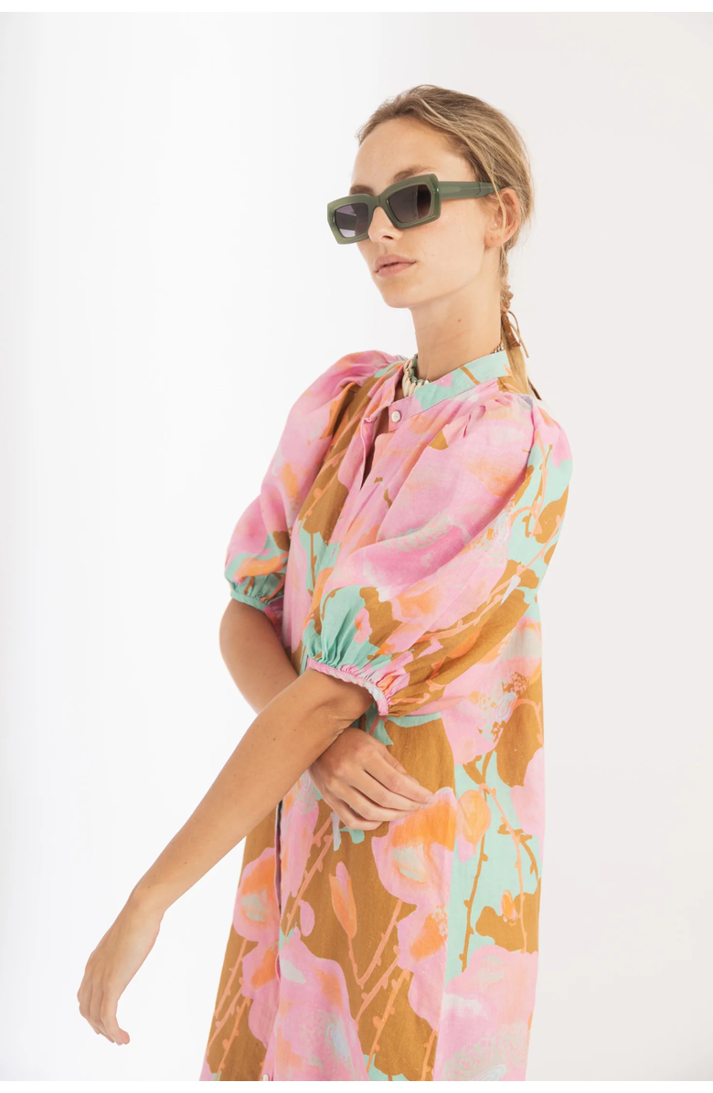 LANHTROPY Bubble Linen Dress, Alternate, color, Aquarela