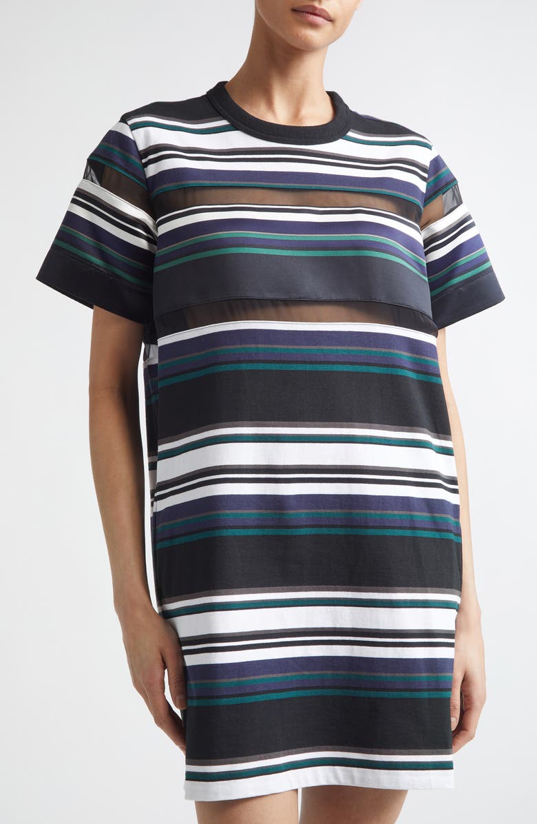 Sacai Stripe Cotton Jersey T-Shirt Dress, Alternate, color, Black