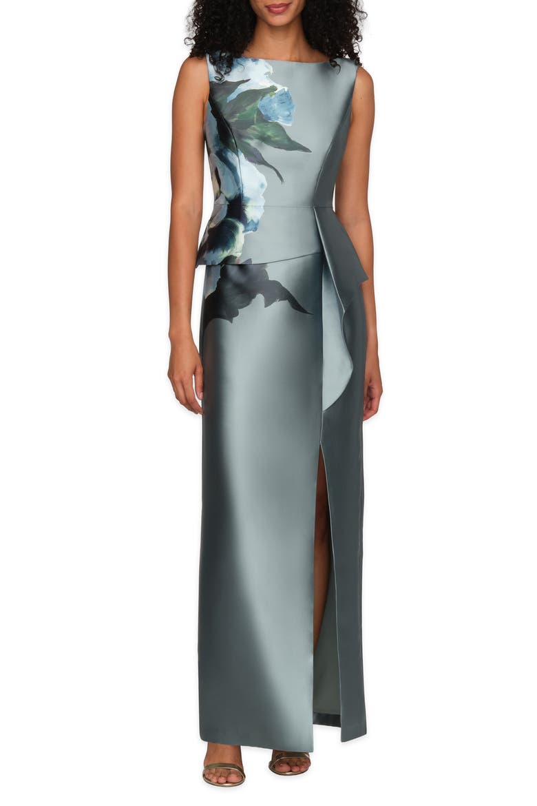 Luciana Placed Floral Column Gown, Main, color, ICEBERG