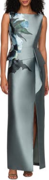 Kay Unger Luciana Placed Floral Column Gown