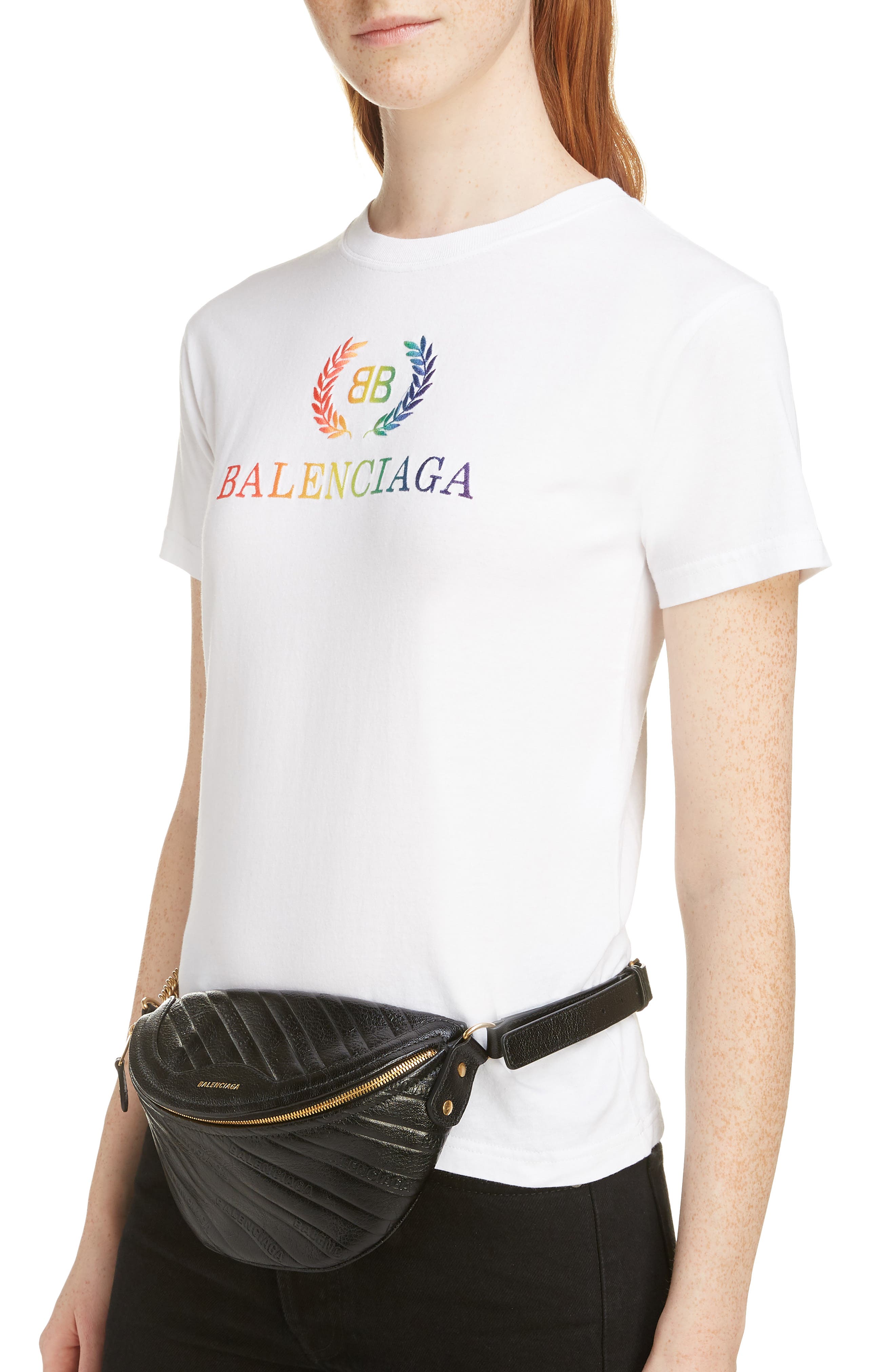 Balenciaga Extra Small Souvenir Logo Leather Belt Bag, Alternate, color, 