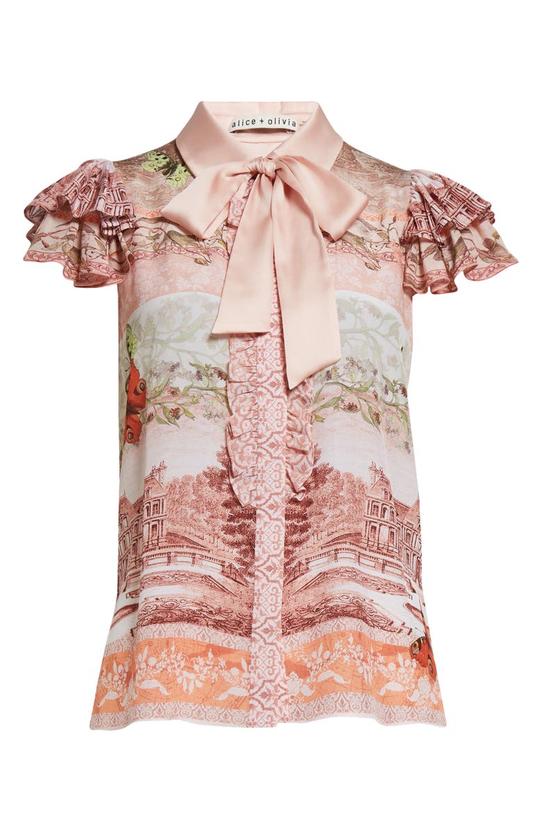 Alice + Olivia Minda Tie Neck Silk Shirt, Alternate, color, 