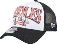 New Era Men's New Era  Black Baltimore Orioles Distressed 9FORTY A-Frame Adjustable Trucker Hat