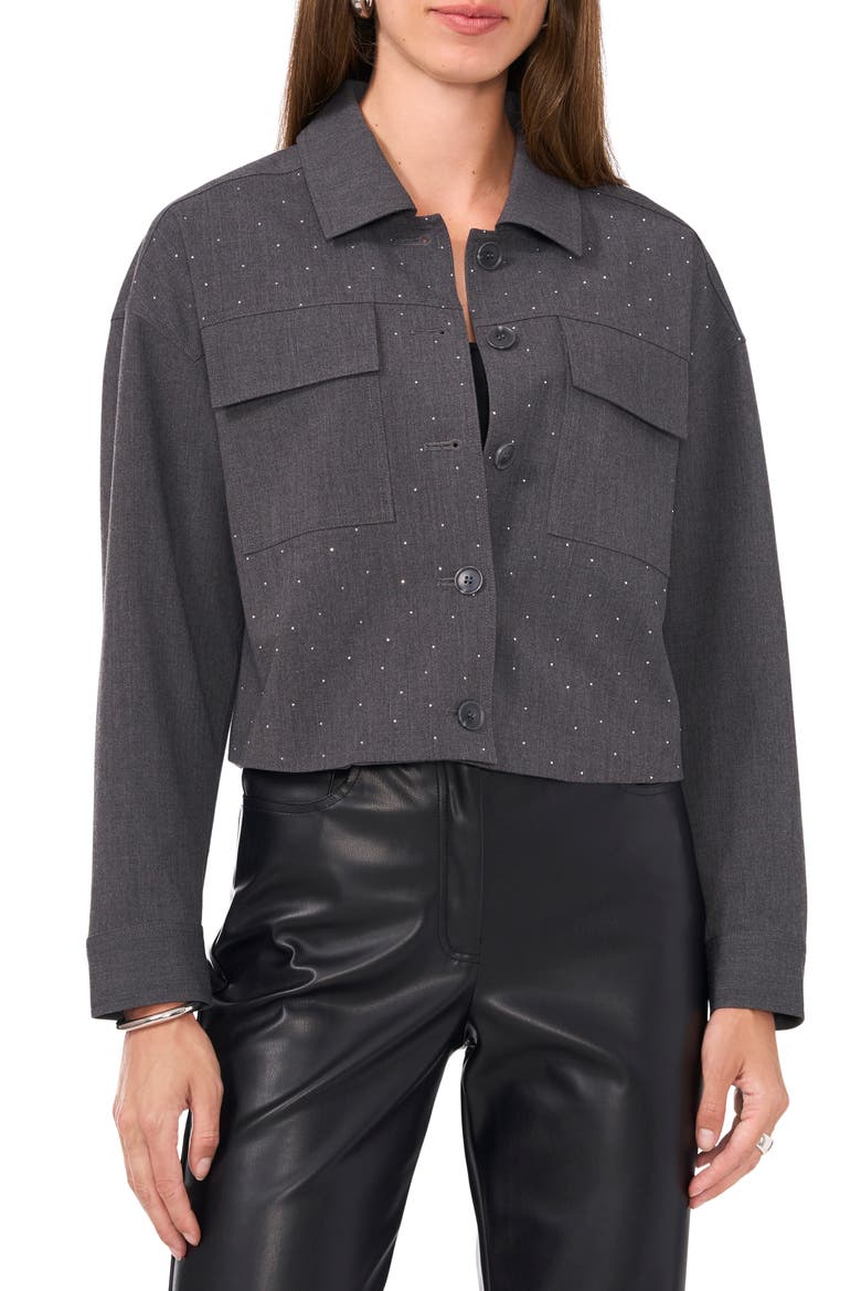 Crystal Stud Crop Shacket, Alternate, color, MEDIUM HEATHER GREY