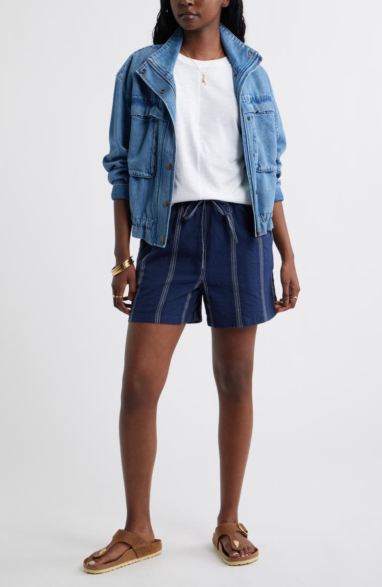 Caslon<sup>®</sup> Cotton Blend Dobby Pull-On Shorts, Alternate, color, Navy- Ivory Stripe