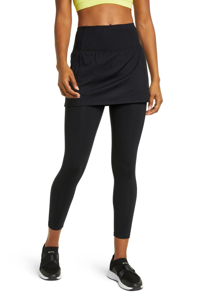 Live In High Waist Skirted Leggings, Main, color, BLACK