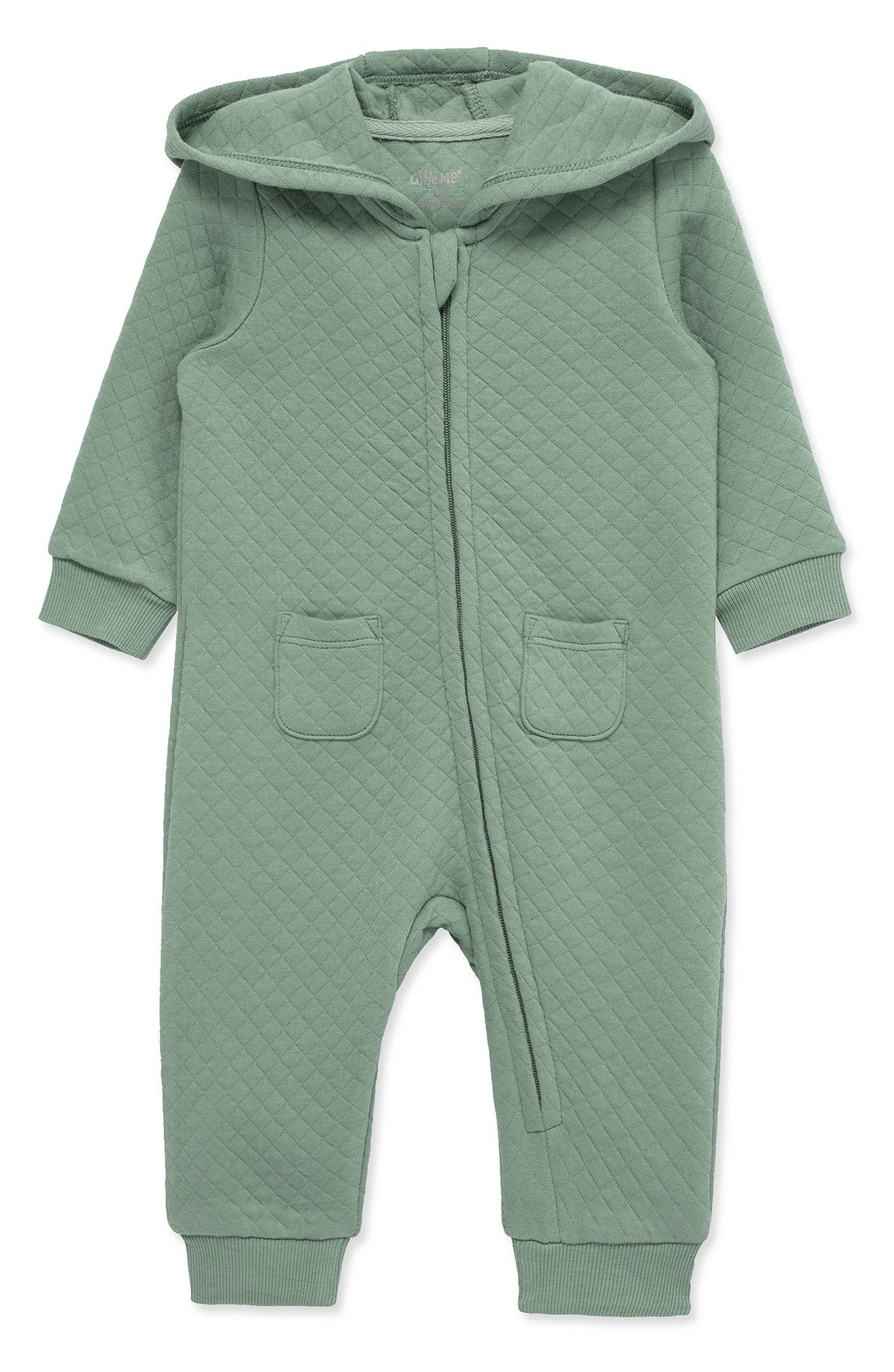 Little Me Hooded Diamond Quilted Romper