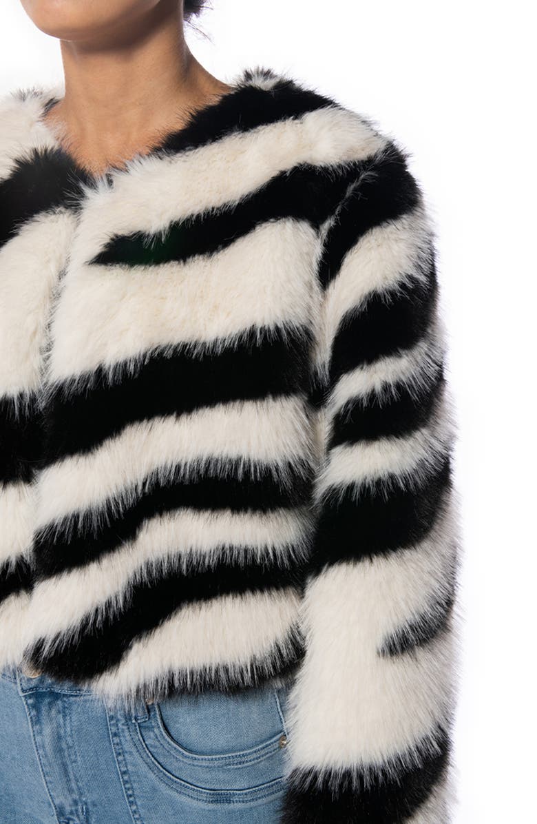 AZALEA WANG Zebra Print Faux Fur Crop Jacket with Removable Collar, Alternate, color,