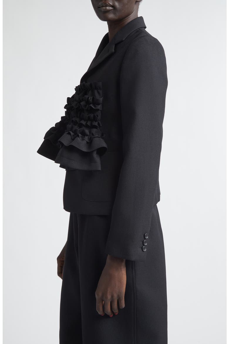 Ruffle Gabardine Jacket, Alternate, color, BLACK