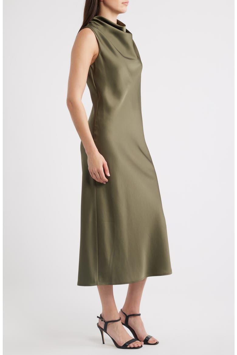 Drape Neck Satin Midi Dress, Alternate, color, LODEN